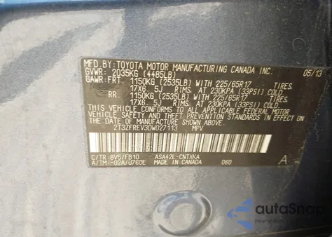 2013 Toyota Rav4 Le from USA, damaged, VIN 2T3ZFREV3DW027113